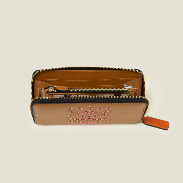 Orla Kiely Forget Me Not Wallet - Whipstitch Stem Tan