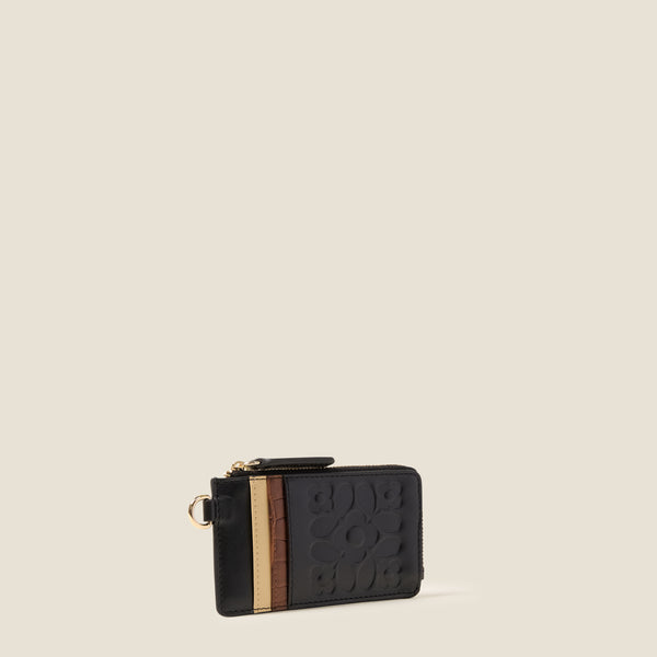 Orla Kiely Frieda Leather Card Purse - Tile Emboss Black