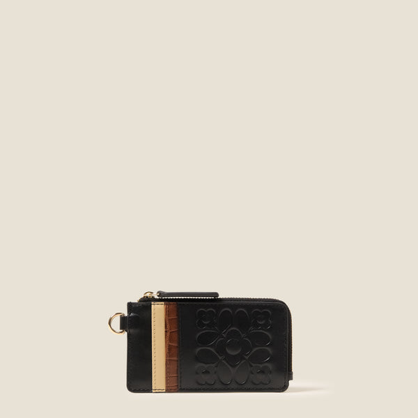 orla kiely Frieda Leather Card Purse - Tile Emboss Black