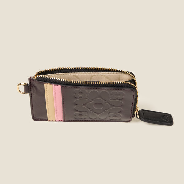 Orla Kiely Frieda Leather Card Purse - Tile Emboss Burgundy