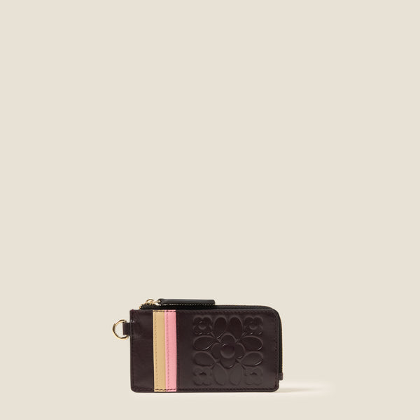 orla kiely Frieda Leather Card Purse - Tile Emboss Burgundy