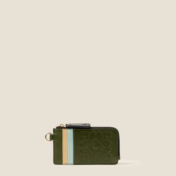 orla kiely Frieda Leather Card Purse - Tile Emboss Forest