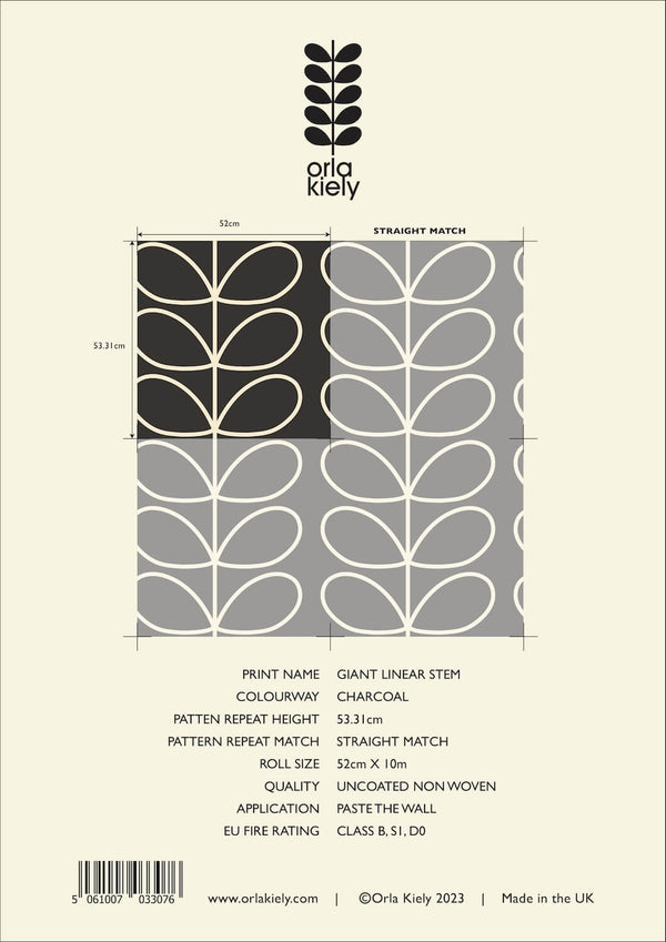 Orla Kiely Giant Linear Stem Charcoal Wallpaper - Sample ROW