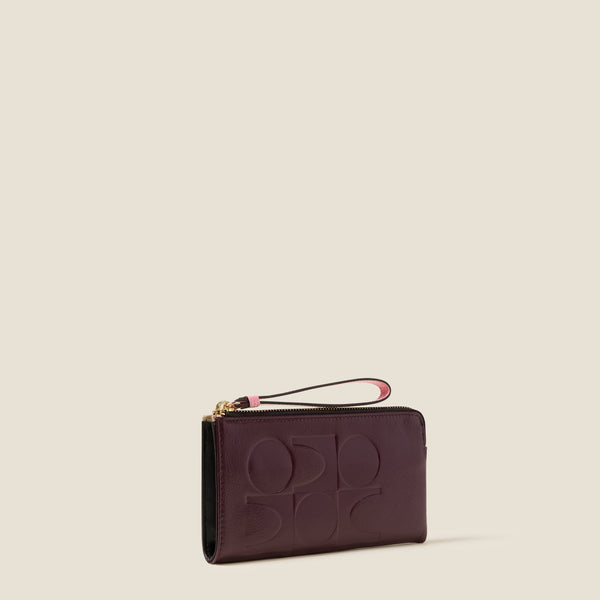 Orla Kiely Hold On Leather Wristlet - OK Colourblock Burgundy