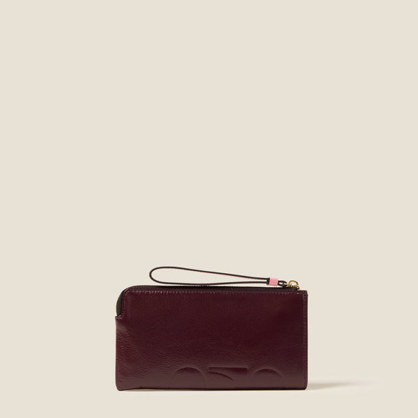 Orla Kiely Hold On Leather Wristlet - OK Colourblock Burgundy