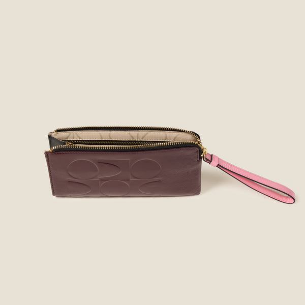 Orla Kiely Hold On Leather Wristlet - OK Colourblock Burgundy