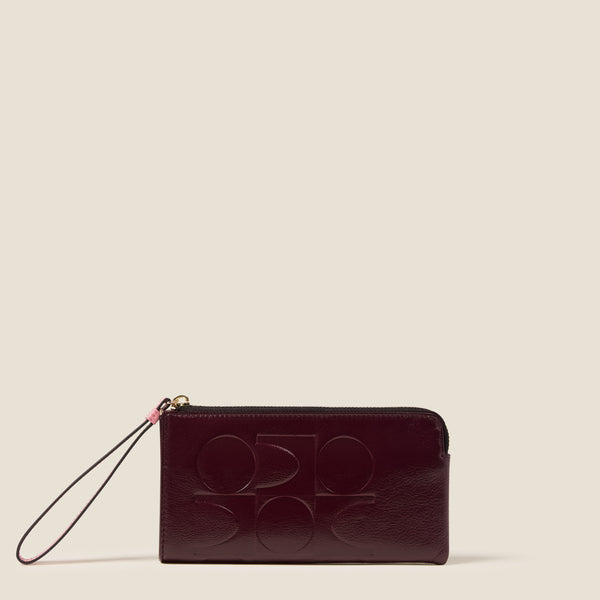 orla kiely Hold On Leather Wristlet - OK Colourblock Burgundy