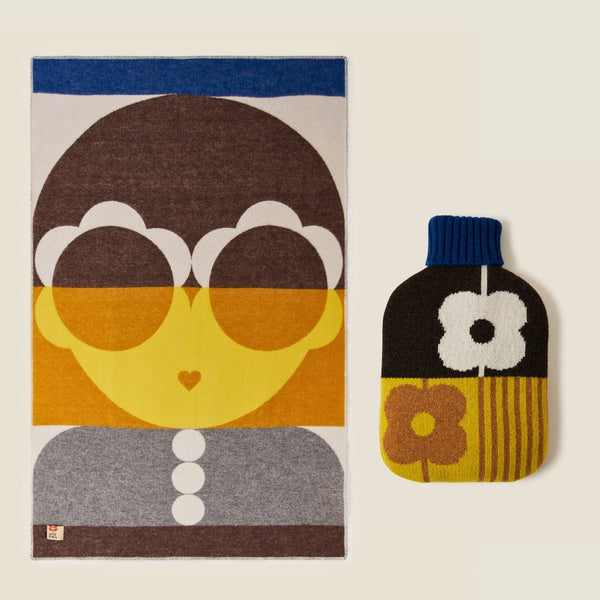 orla kiely Hot Water Bottle & Blanket Bundle - Chocolate Sunflower