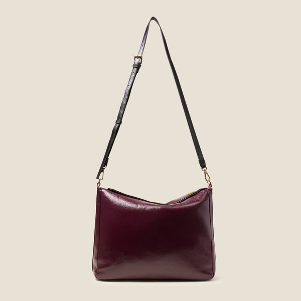 Orla Kiely Large Softie Leather Shoulder Bag - OK Colourblock Burgundy
