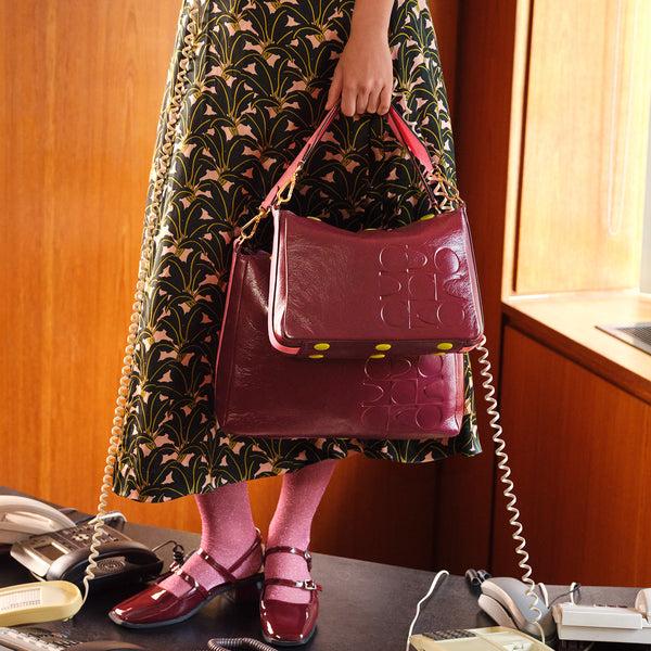 orla kiely Large Softie Leather Shoulder Bag - OK Colourblock Burgundy