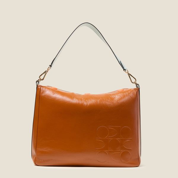 Orla Kiely Large Softie Leather Shoulder Bag - OK Colourblock Sienna