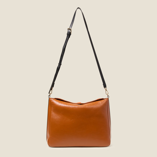 Orla Kiely Large Softie Leather Shoulder Bag - OK Colourblock Sienna