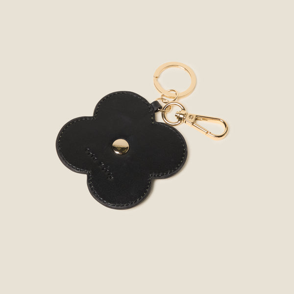 Orla Kiely Layered Flower Leather Key Ring - Flower Applique Black