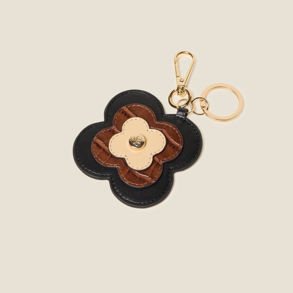 orla kiely Layered Flower Leather Key Ring - Flower Applique Black