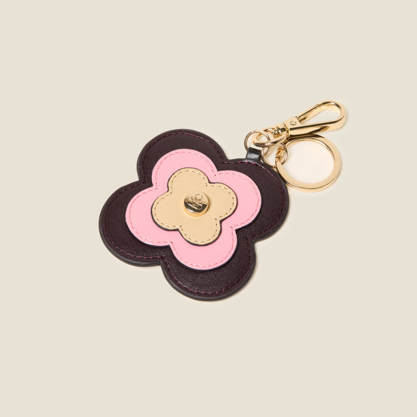 orla kiely Layered Flower Leather Key Ring - Flower Applique Burgundy