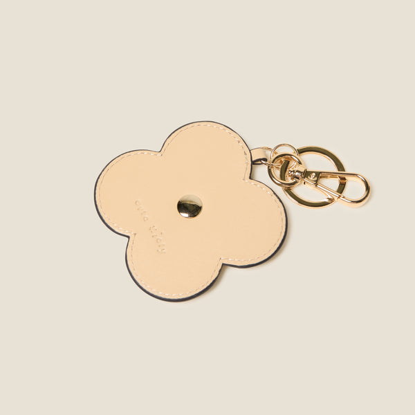 Orla Kiely Layered Flower Leather Key Ring - Flower Applique Cream