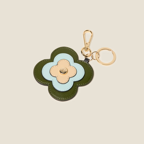 orla kiely Layered Flower Leather Key Ring - Flower Applique Forest