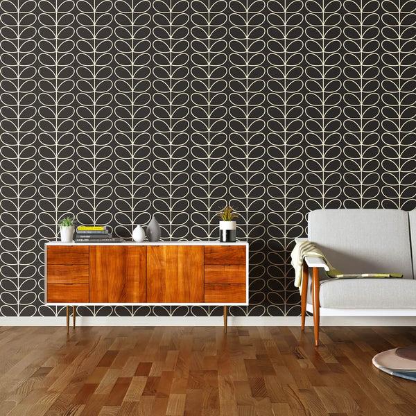 orla kiely Linear Stem Charcoal Wallpaper - 52cm x 10m ROW