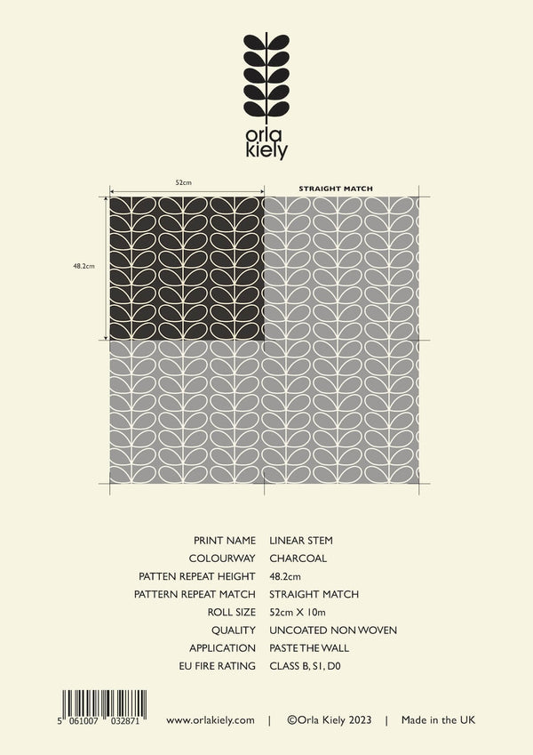 Orla Kiely Linear Stem Charcoal Wallpaper - Sample ROW