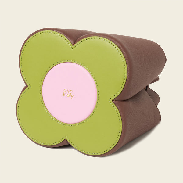 Orla Kiely Medium Flower Petal Leather Crossbody Bag - Dark Brown