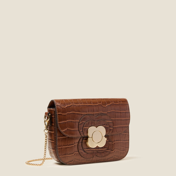 Orla Kiely Mini Eclipse Leather Crossbody Bag - Flower Applique Croc