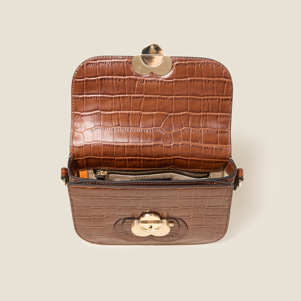 Orla Kiely Mini Eclipse Leather Crossbody Bag - Flower Applique Croc