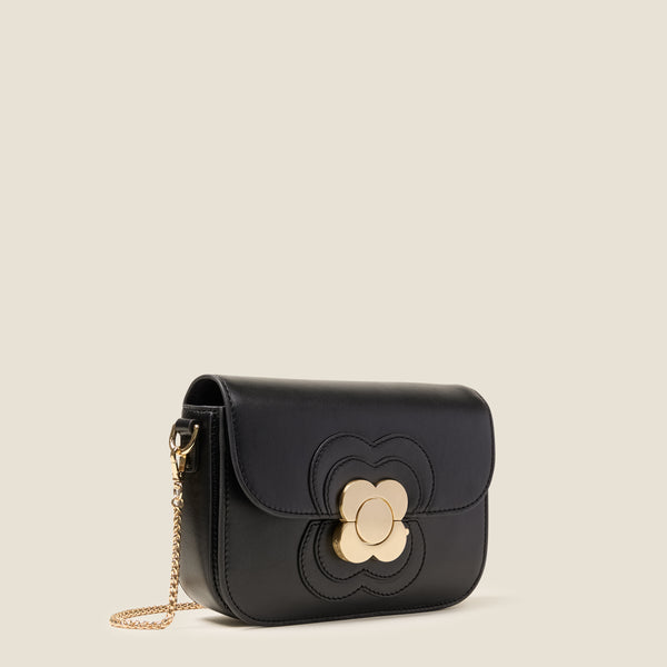 Orla Kiely Mini Eclipse Leather Crossbody Bag - Flower Applique Black