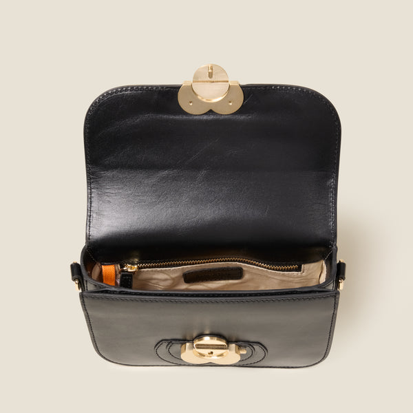 Orla Kiely Mini Eclipse Leather Crossbody Bag - Flower Applique Black