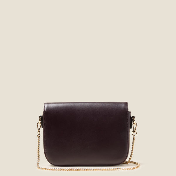 Orla Kiely Mini Eclipse Leather Crossbody Bag - Flower Applique Burgundy