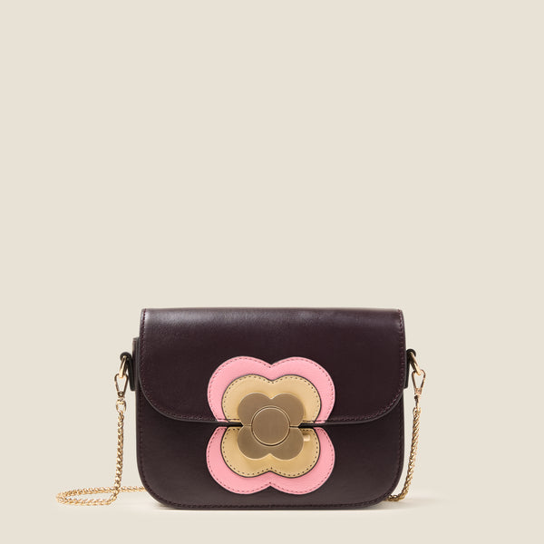 orla kiely Mini Eclipse Leather Crossbody Bag - Flower Applique Burgundy