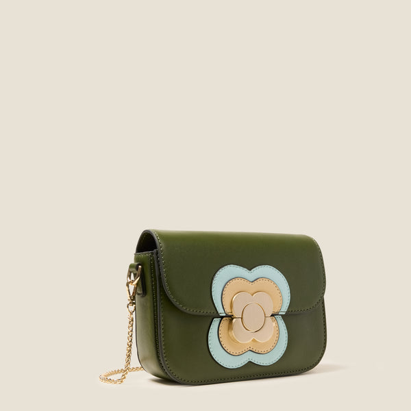 Orla Kiely Mini Eclipse Leather Crossbody Bag - Flower Applique Forest