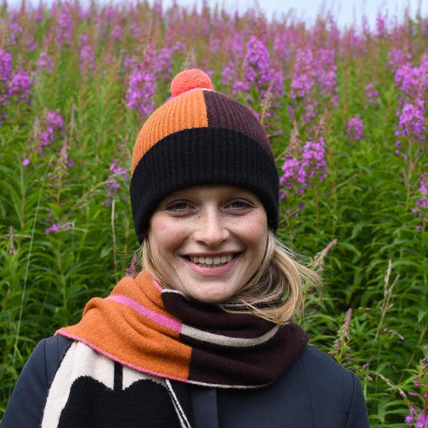 Orla Kiely Colour Block Beanie - Neon Orange