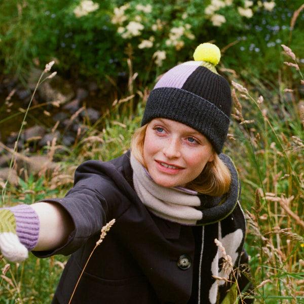 Orla Kiely Colour Block Beanie - Neon Yellow