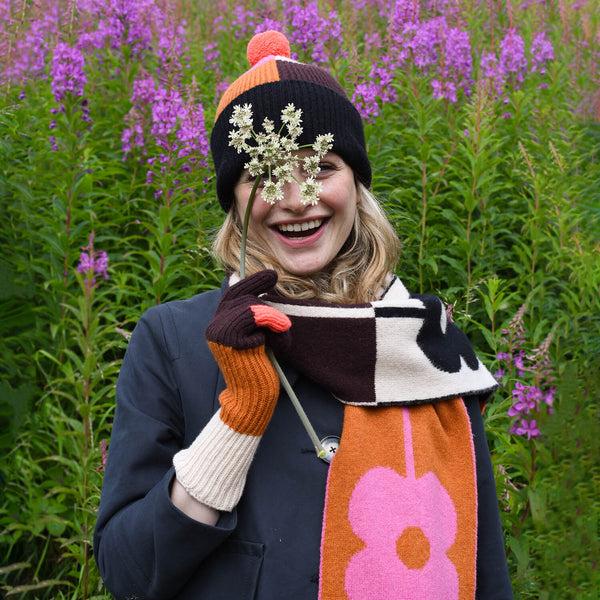 Orla Kiely Colour Block Gloves - Neon Orange