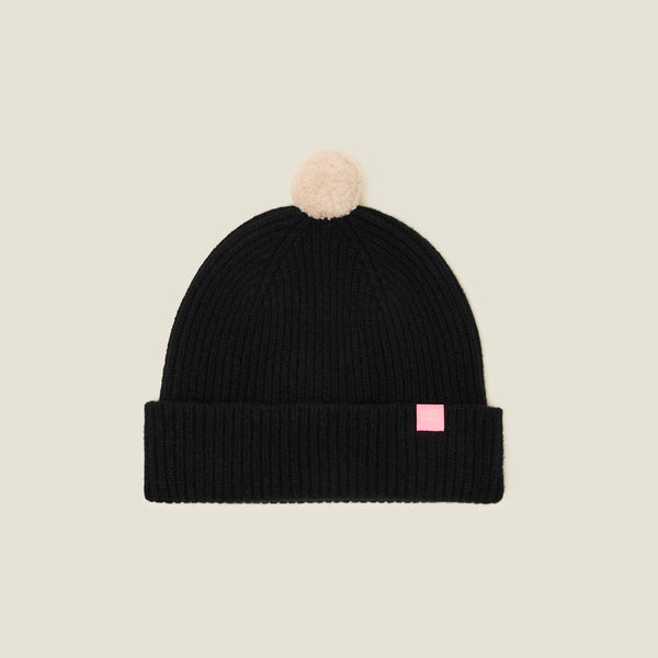 orla kiely Contrast Pom Wool Beanie - Cream Black