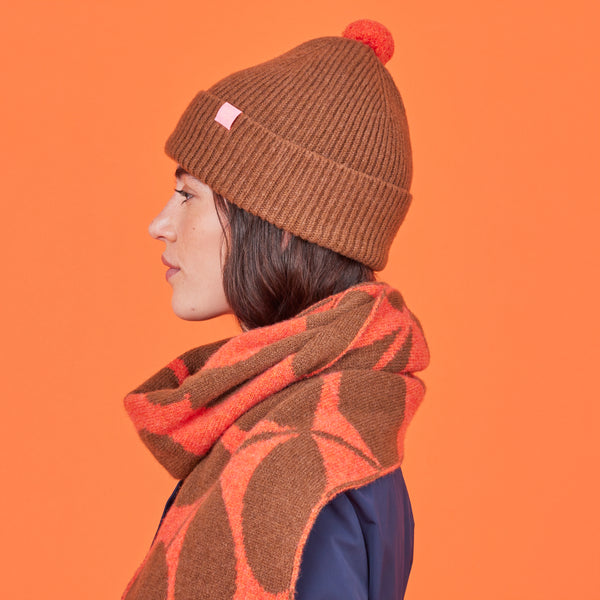 Orla Kiely Contrast Pom Wool Beanie - Orange Sienna