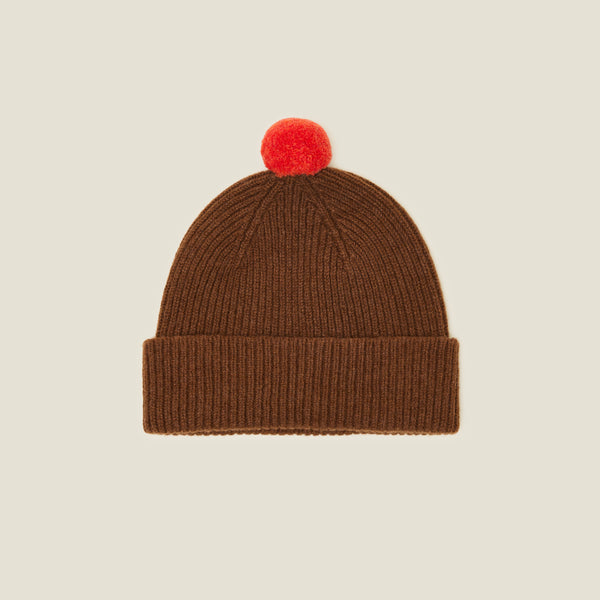 Orla Kiely Contrast Pom Wool Beanie - Orange Sienna