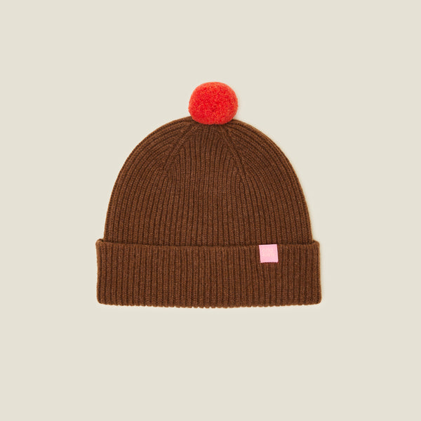orla kiely Contrast Pom Wool Beanie - Orange Sienna