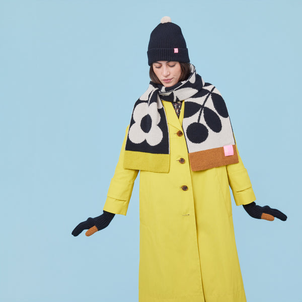 Orla Kiely Stem Sprig Wool Scarf - Cream Black