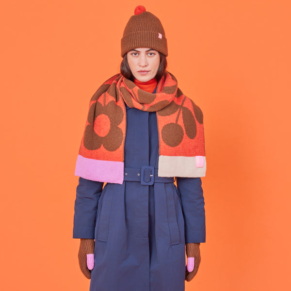 Orla Kiely Stem Sprig Wool Scarf - Orange Sienna