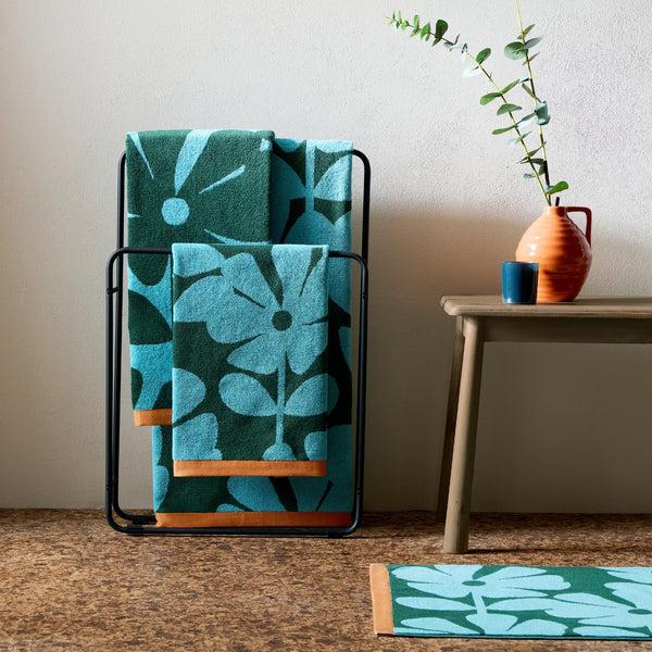 Orla Kiely Wildflower Towels - Blue Lagoon