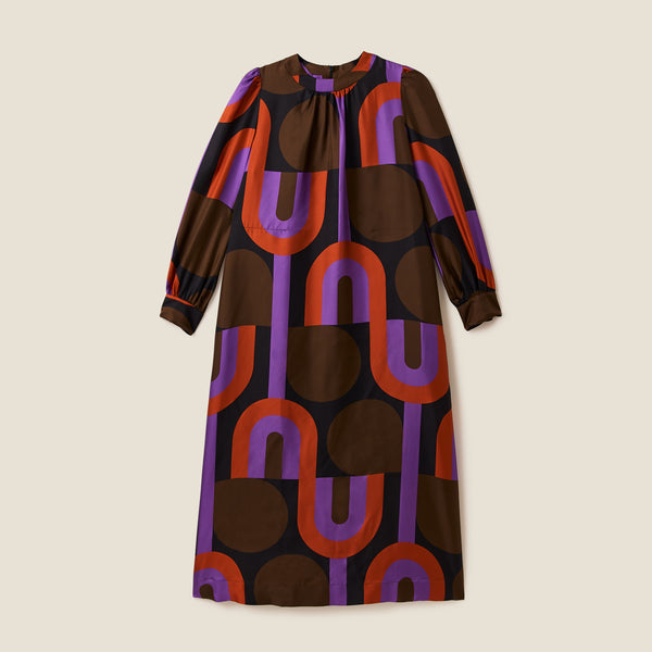 Orla Kiely Orla Long Sleeve Midi Silk Dress - Circle Line