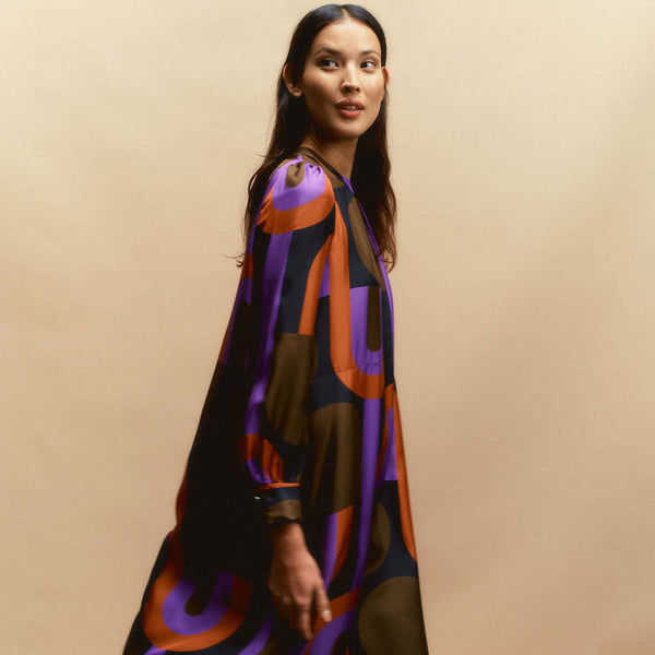 Orla Kiely Orla Long Sleeve Midi Silk Dress - Circle Line