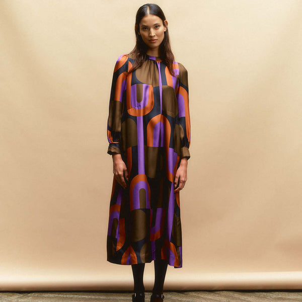 orla kiely Orla Long Sleeve Midi Silk Dress - Circle Line