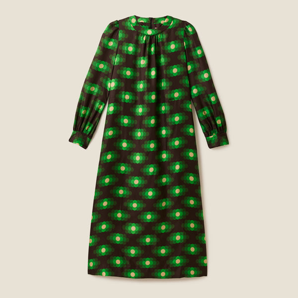 Orla Kiely Orla Long Sleeve Midi Silk Dress - Flower Haze