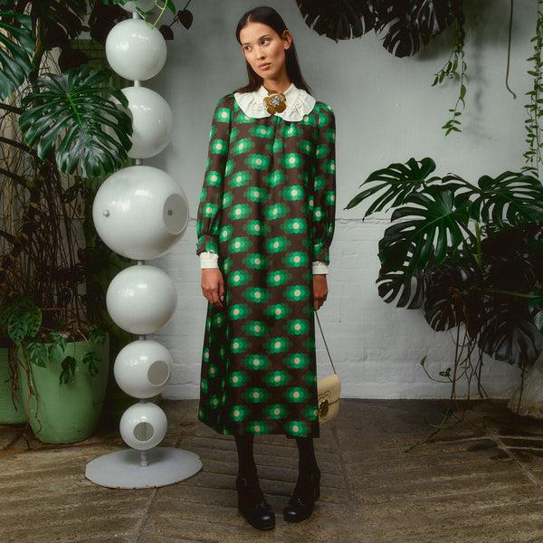 Orla Kiely Orla Long Sleeve Midi Silk Dress - Flower Haze