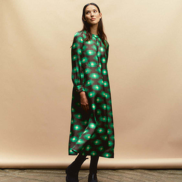 orla kiely Orla Long Sleeve Midi Silk Dress - Flower Haze