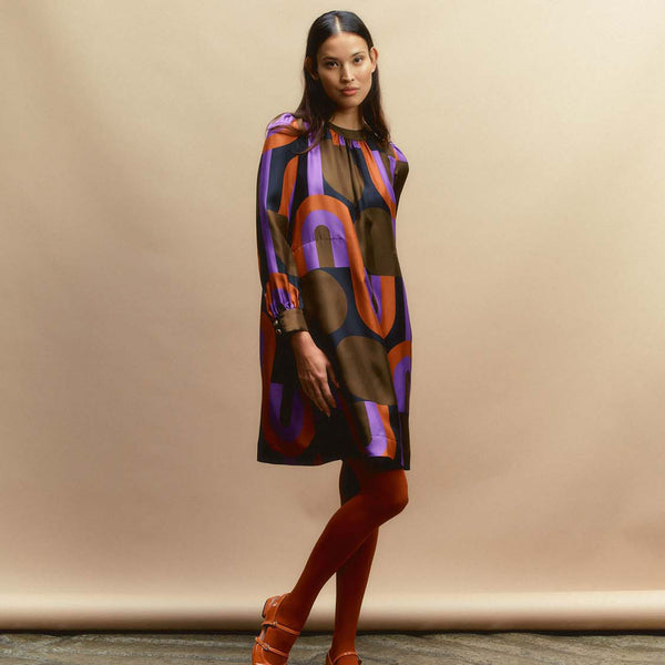 orla kiely Orla Long Sleeve Mini Silk Dress - Circle Line