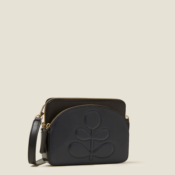 Orla Kiely Portia East Crossbody - Embossed Stem Navy
