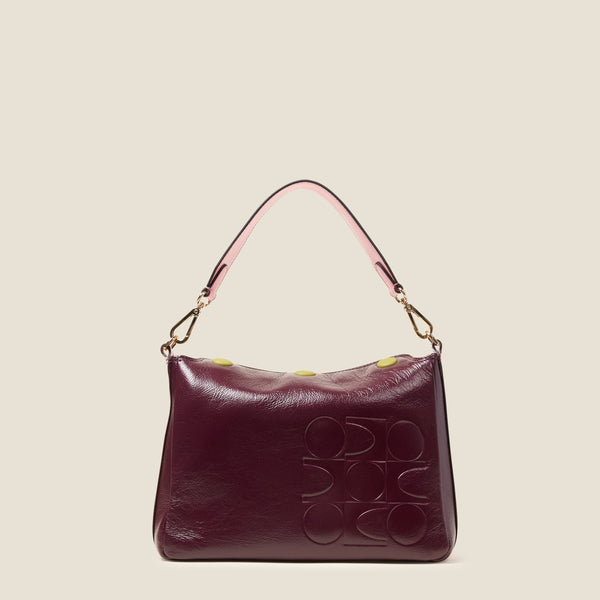 Orla Kiely Small Softie Leather Shoulder Bag - OK Colourblock Burgundy